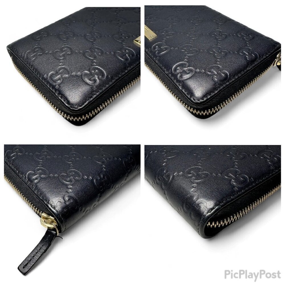 GUCCI Guccissima Leather Zip Around Long Wallet, Black GG Embossed - Picture 10 of 15